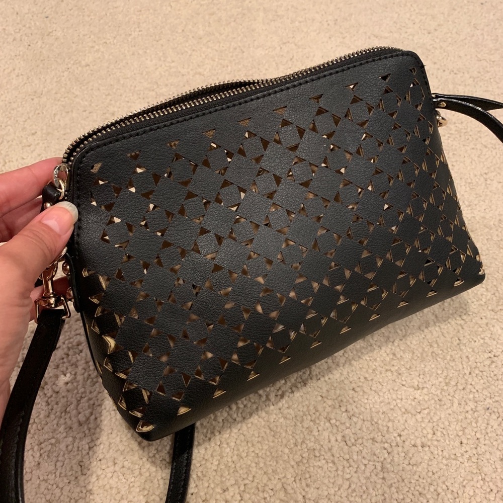 Black cut out crossbody bag